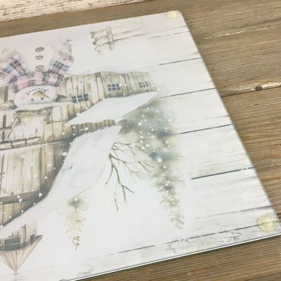 Rustic Country Snowman Glass Cutting Board - Picture 7 of 8